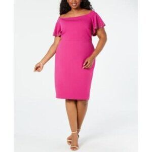 Calvin Klein Plus Womens 22W Pink Embellished Short Sleeve Sheath Cocktail Dress